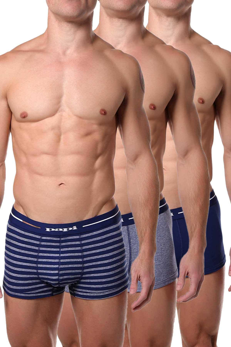 Papi Blue/White Striped/Solid Brazilian Trunk 3-Pack