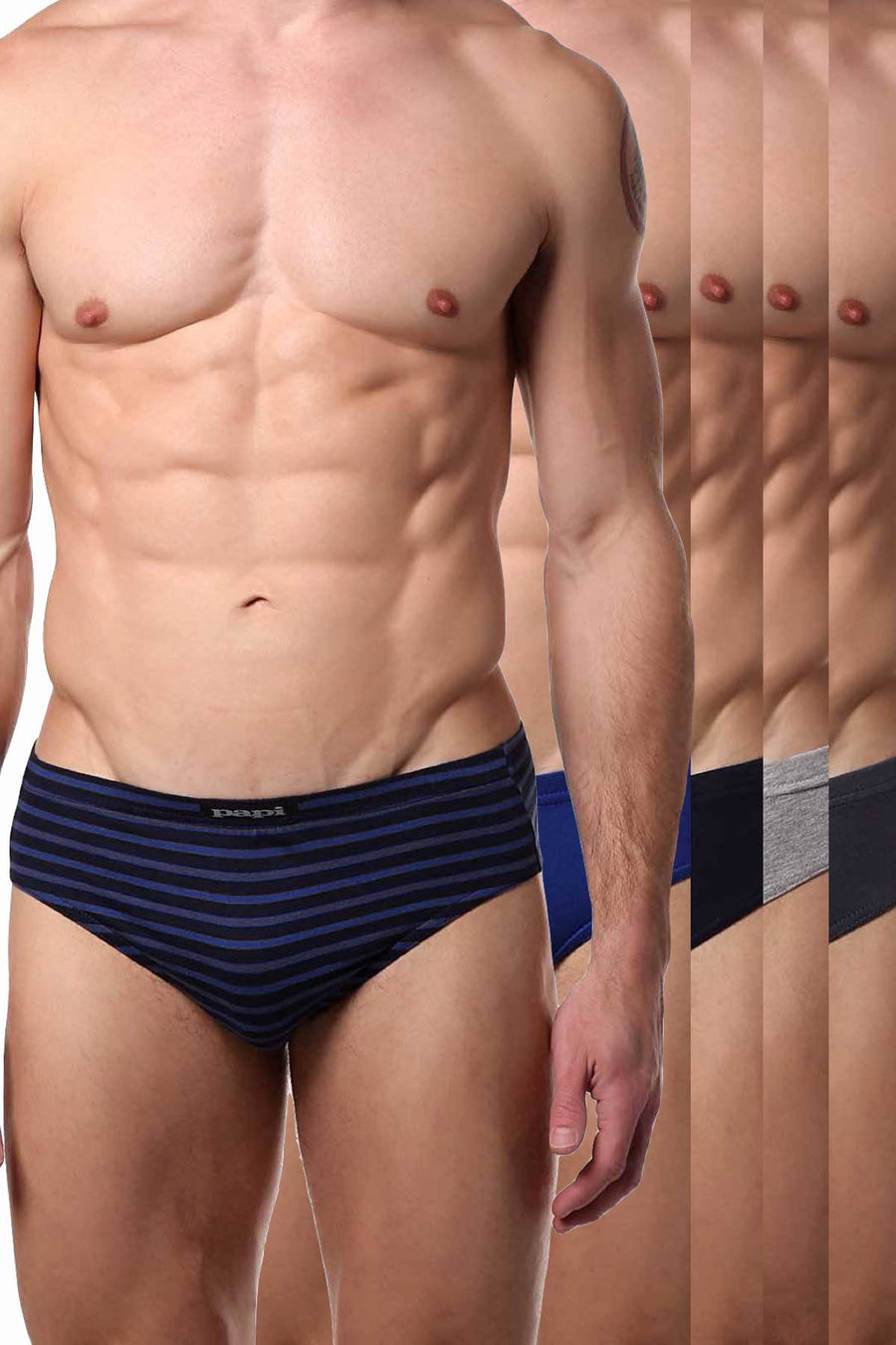 Papi Color-Pop Striped/Solid-Basics Premium Cotton Low-Rise Brief 5-Pack
