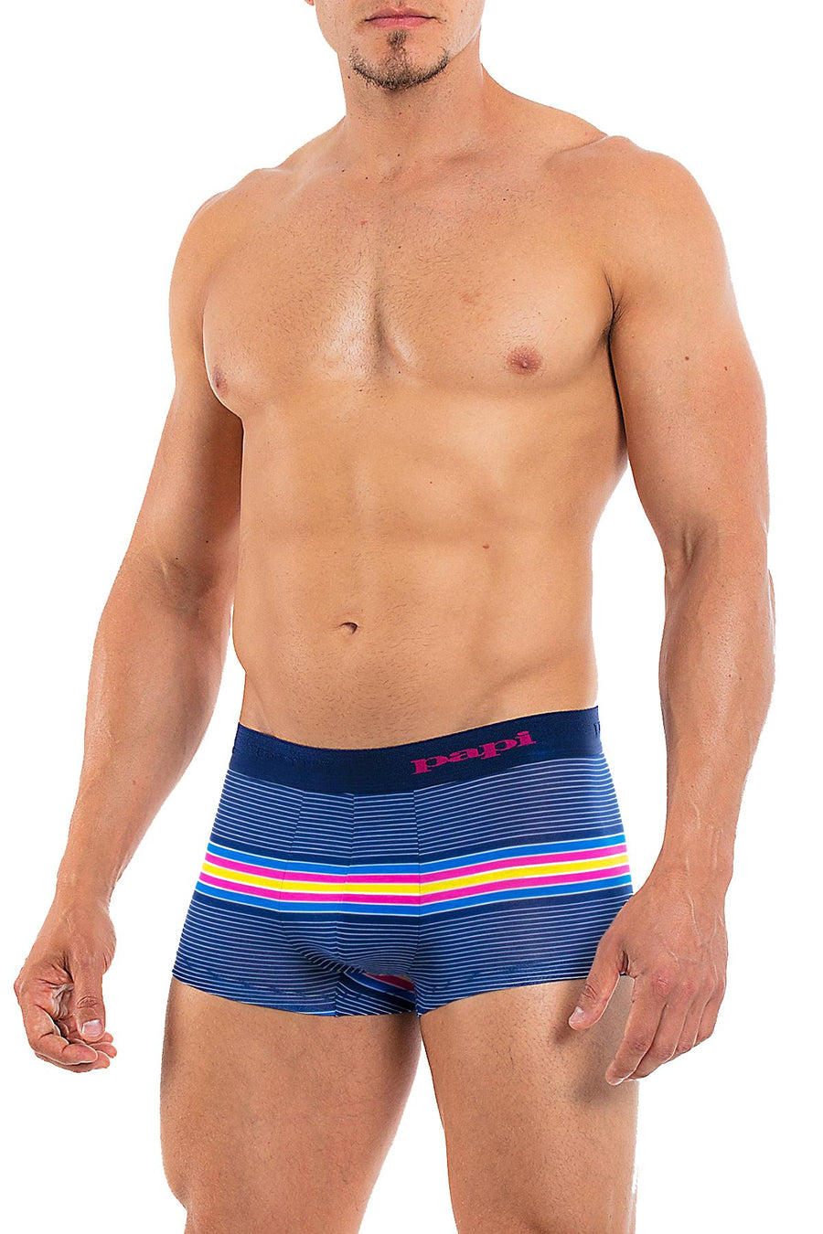 Papi Navy/Very-Berry Beachside Stripes Brazilian Trunk
