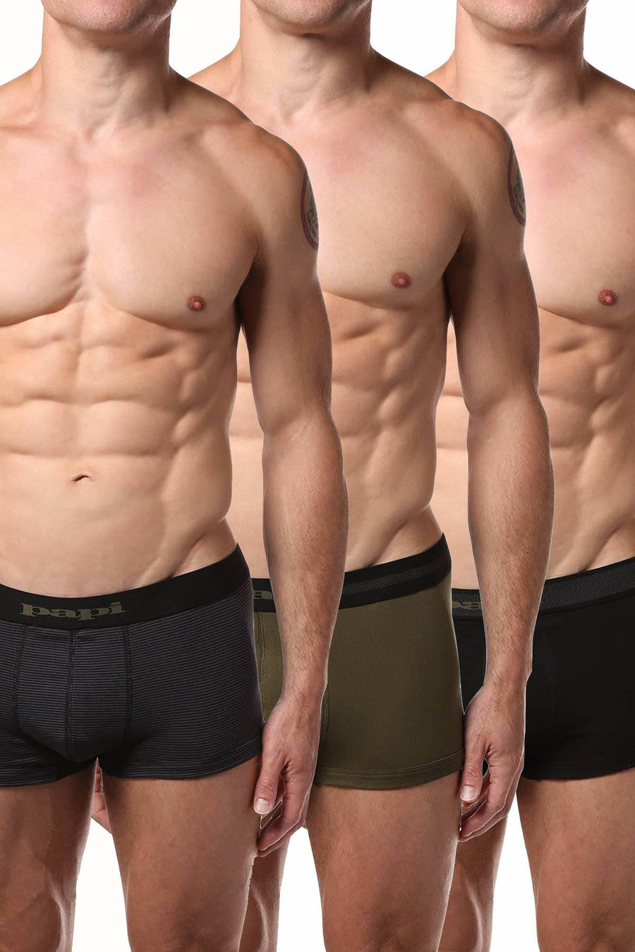 Papi Olive/Black/Stripe Brazilian Trunk 3-Pack