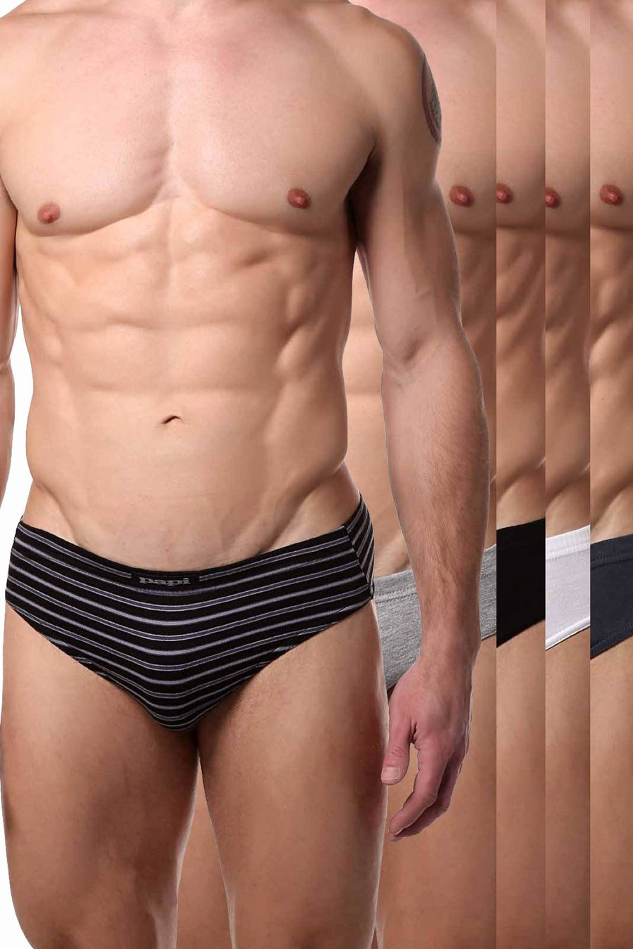 Papi Striped/Solid-Basics Premium Cotton Low-Rise Brief 5-Pack
