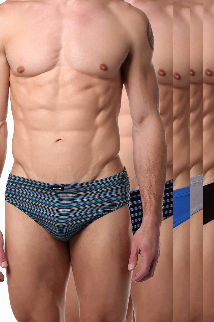 Papi Stripes-and-Solids Premium Cotton Low-Rise Brief 5-Pack
