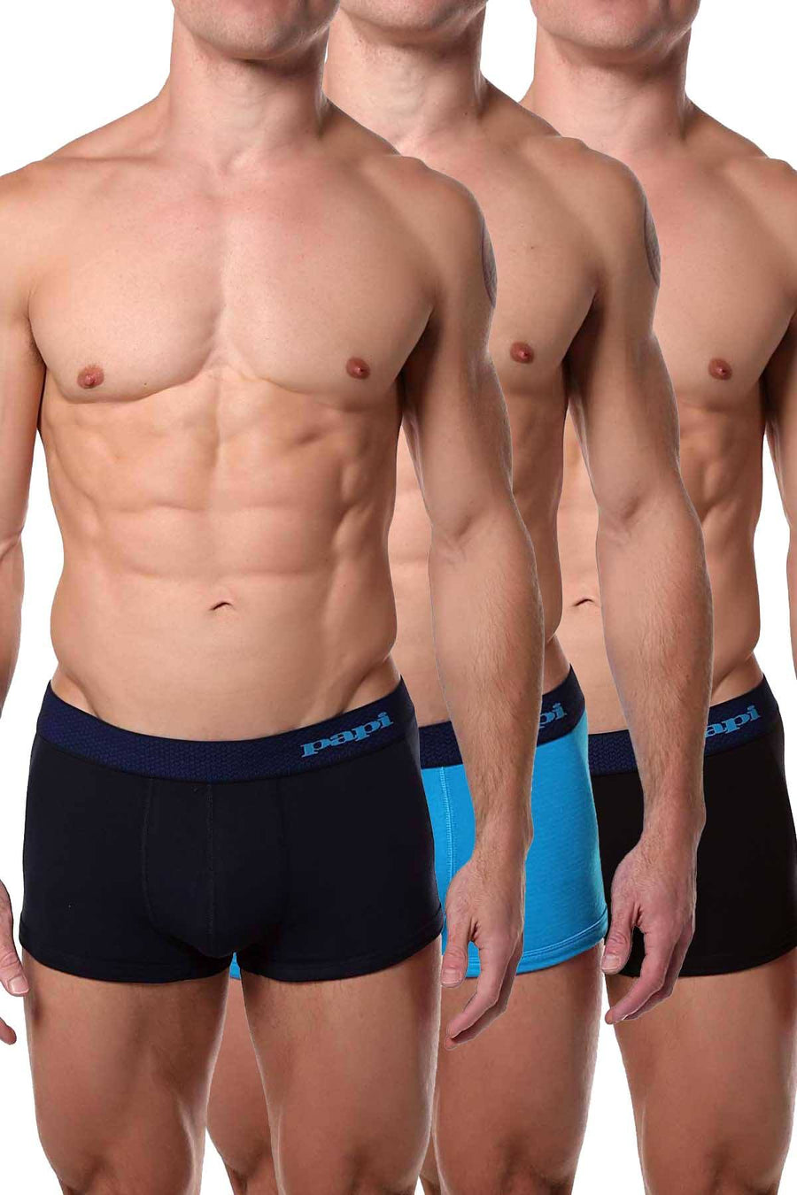 Papi Turquoise/Navy/Black Solid Brazilian Trunk 3-Pack