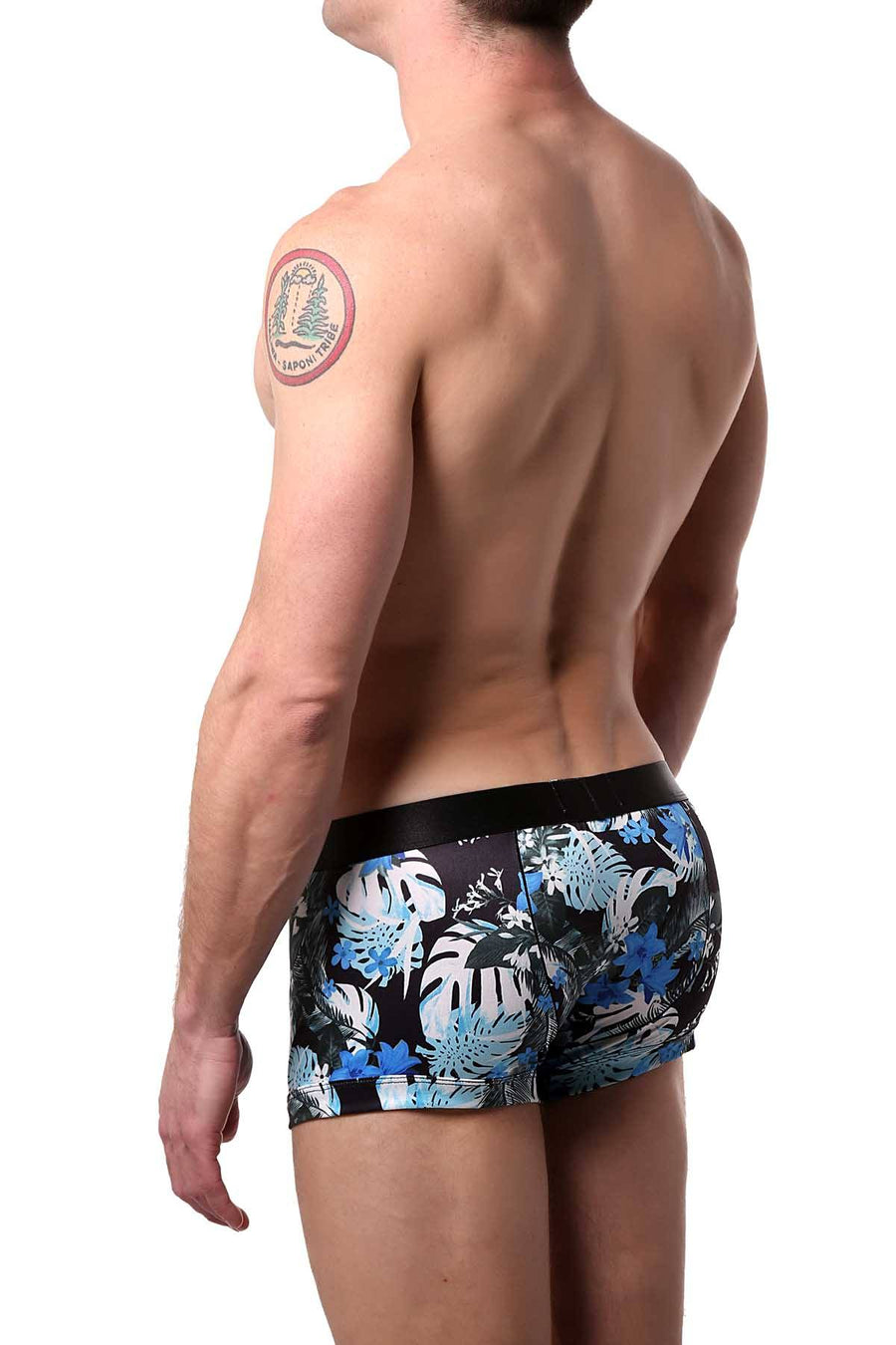 Parke & Ronen Black Bali-Printed Low-Rise Trunk