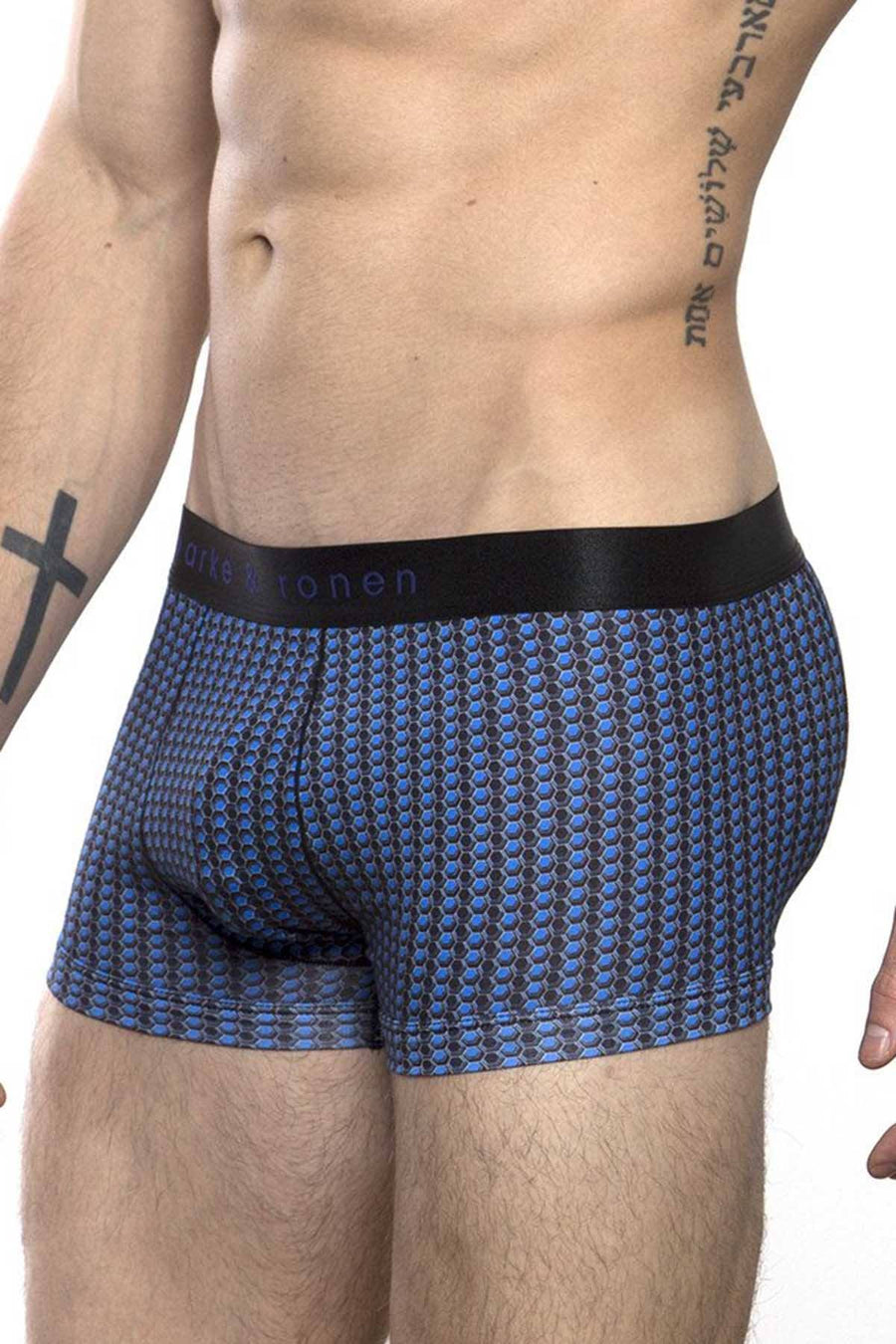 Parke & Ronen Black/Cobalt Printed Clipper Low-Rise Trunk