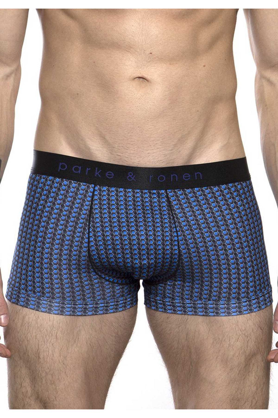 Parke & Ronen Black/Cobalt Printed Clipper Low-Rise Trunk