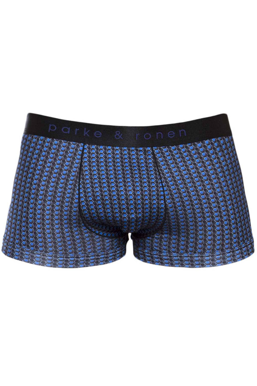 Parke & Ronen Black/Cobalt Printed Clipper Low-Rise Trunk
