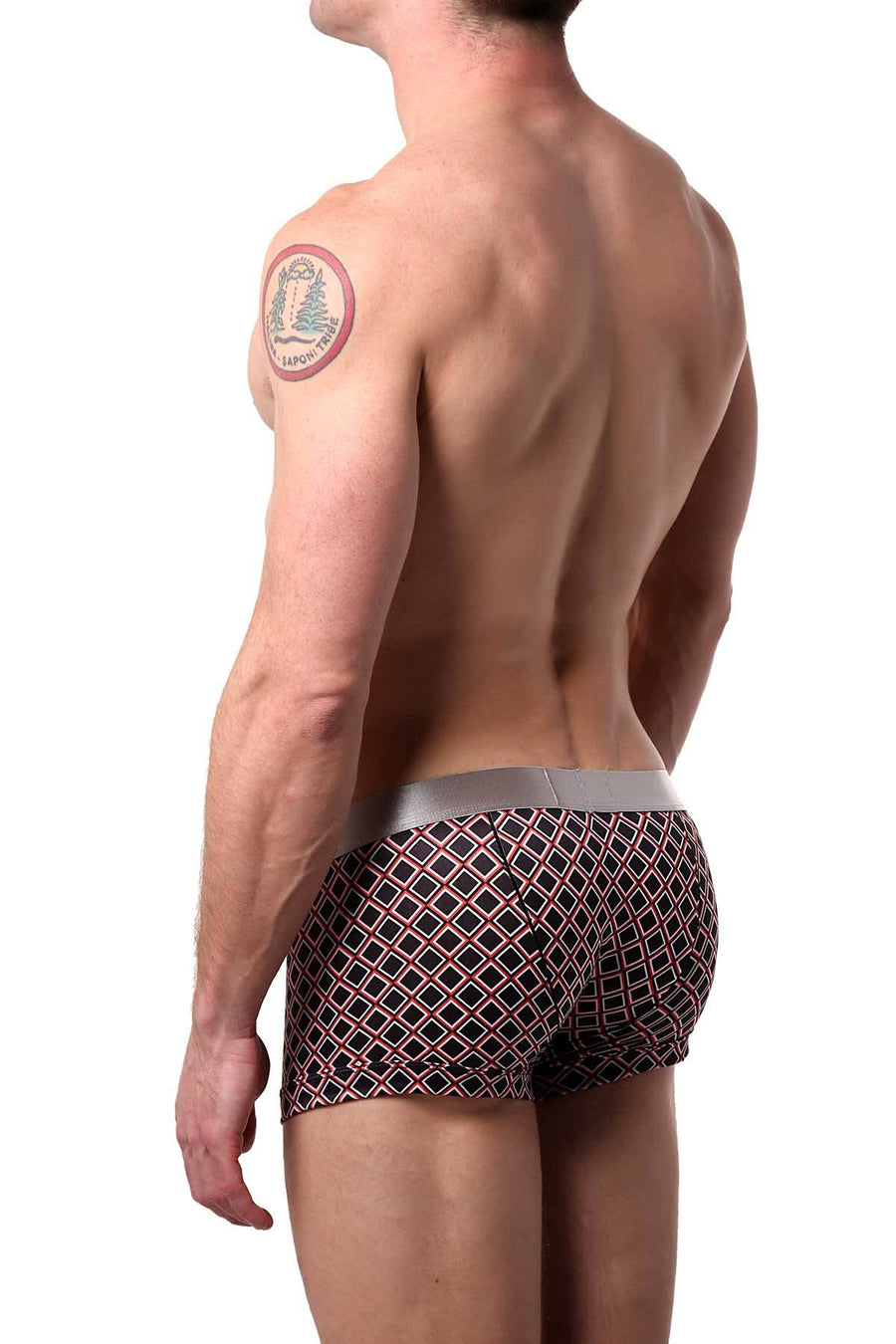 Parke & Ronen Black/Flamingo Diamond-Printed Low-Rise Trunk