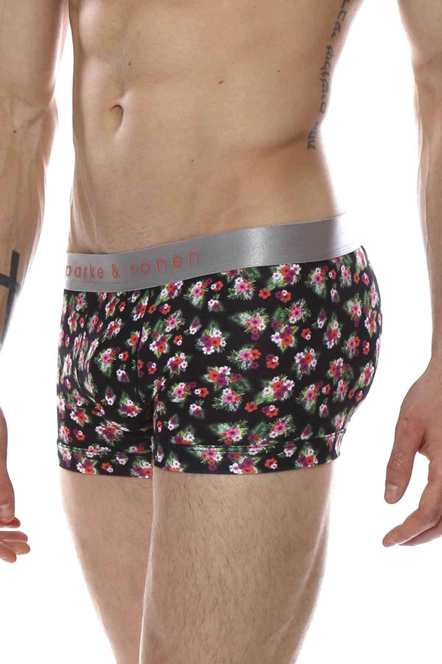 Parke & Ronen Black/Flamingo Printed Hawaii Low-Rise Trunk