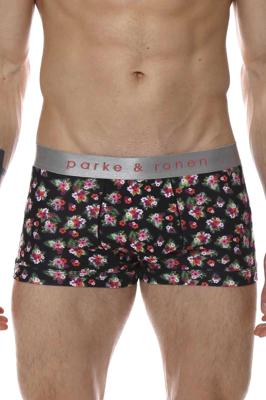 Parke & Ronen Black/Flamingo Printed Hawaii Low-Rise Trunk