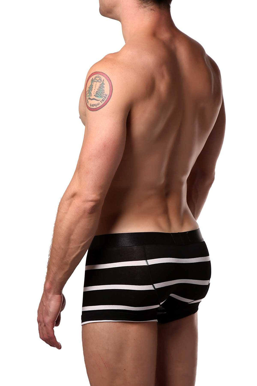 Parke & Ronen Black/White Striped Low-Rise Trunk