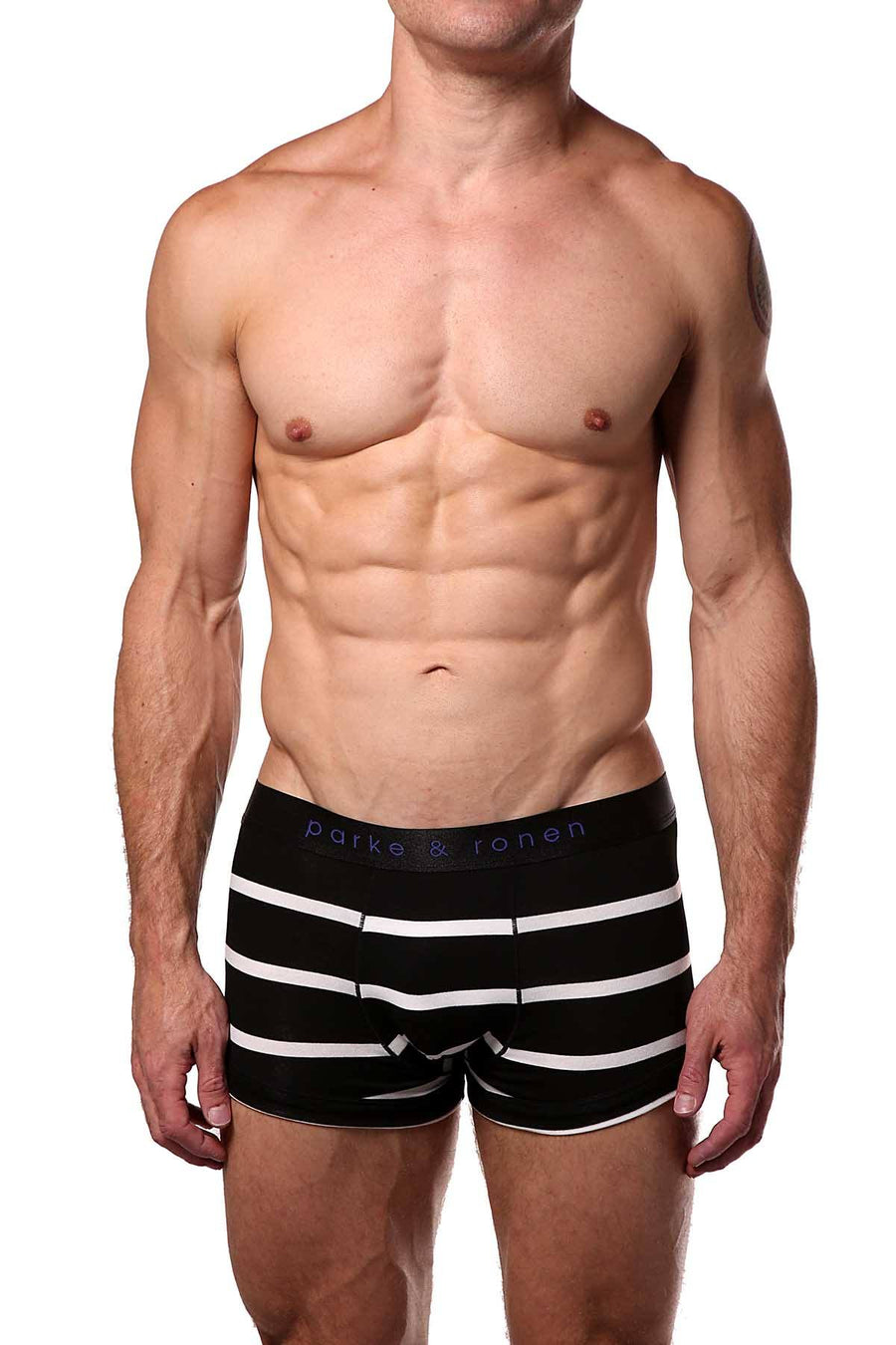 Parke & Ronen Black/White Striped Low-Rise Trunk