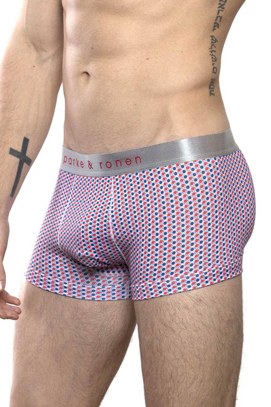 Parke & Ronen Cherry/Blue Printed Clipper Low-Rise Trunk