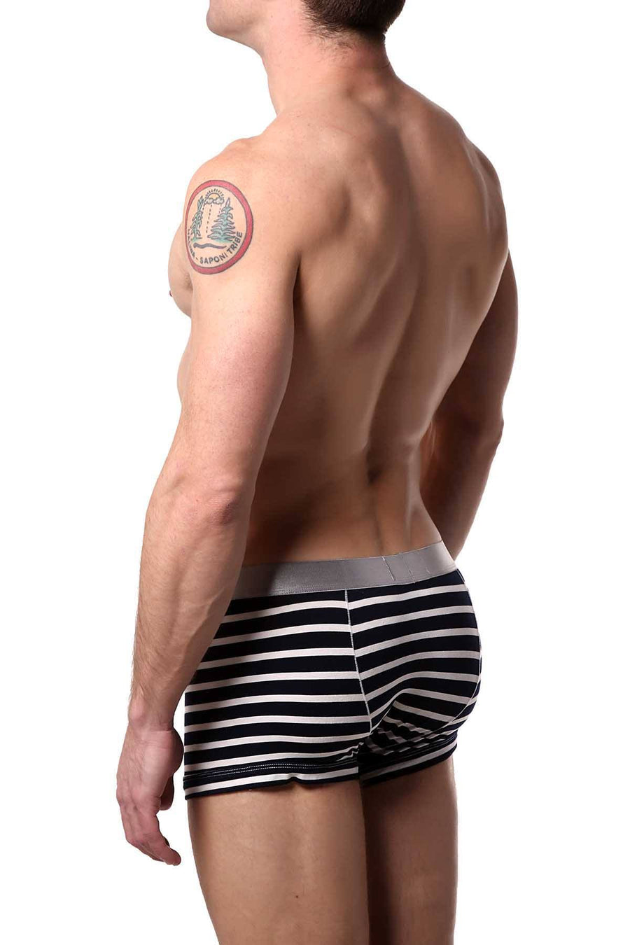 Parke & Ronen Dark-Navy Stripe Yarn-Dyed Low-Rise Trunk