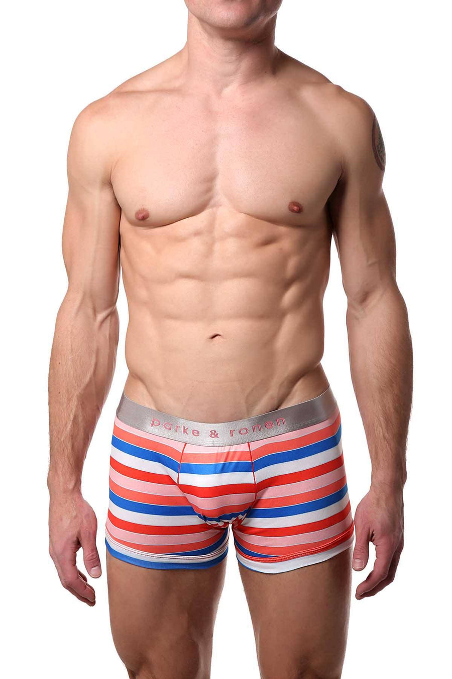 Parke & Ronen Flamingo Drexel-Stripe Printed Low-Rise Trunk