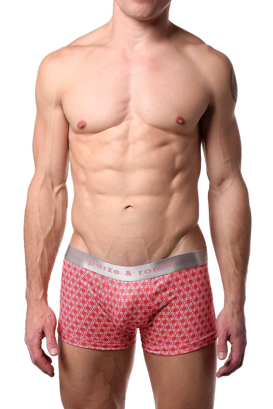 Parke & Ronen Flamingo/White Setai-Printed Low-Rise Trunk