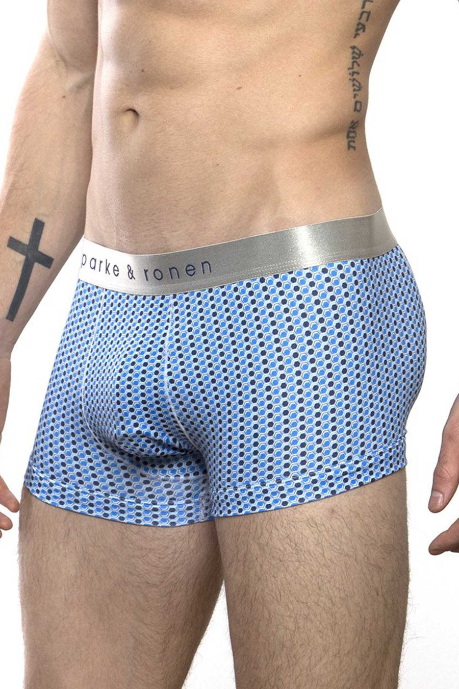 Parke & Ronen Navy/White Printed Clipper Low-Rise Trunk