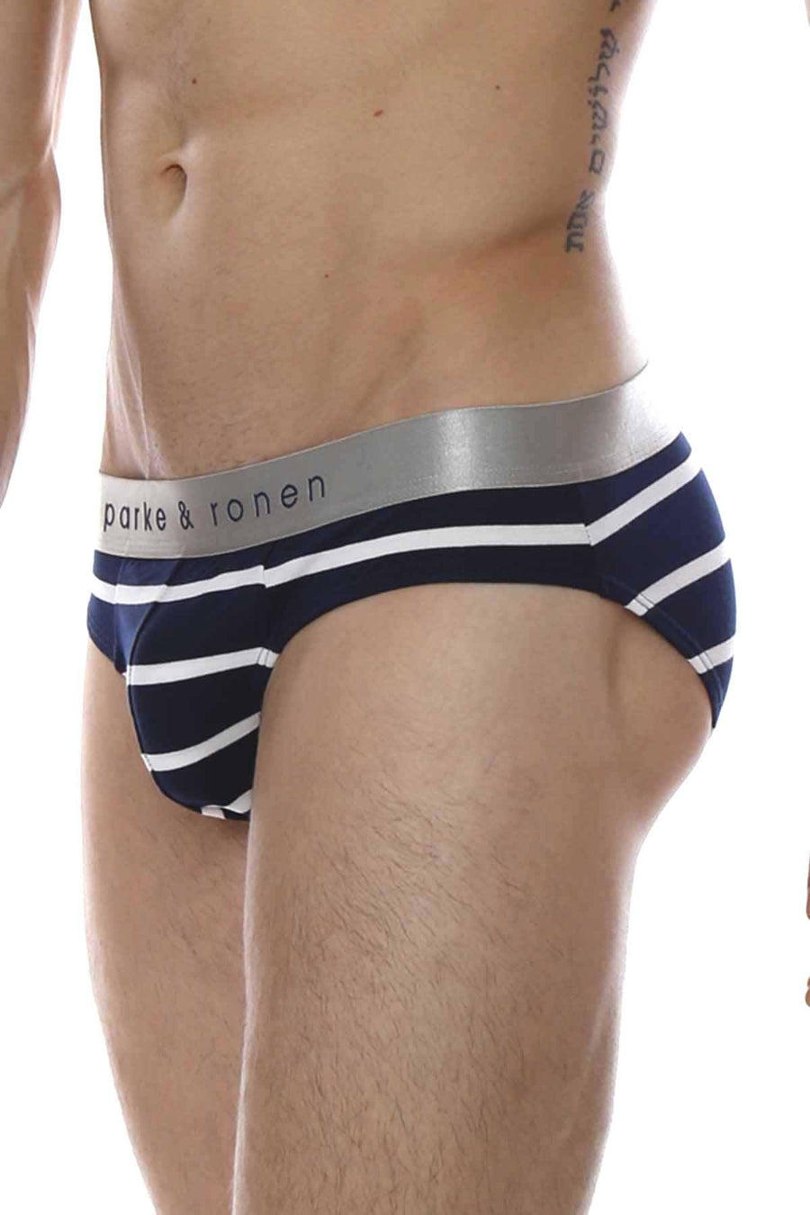 Parke & Ronen Navy/White Striped Low-Rise Brief