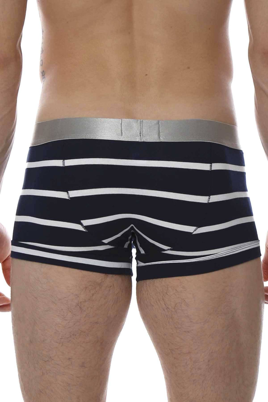 Parke & Ronen Navy/White Striped Low-Rise Trunk