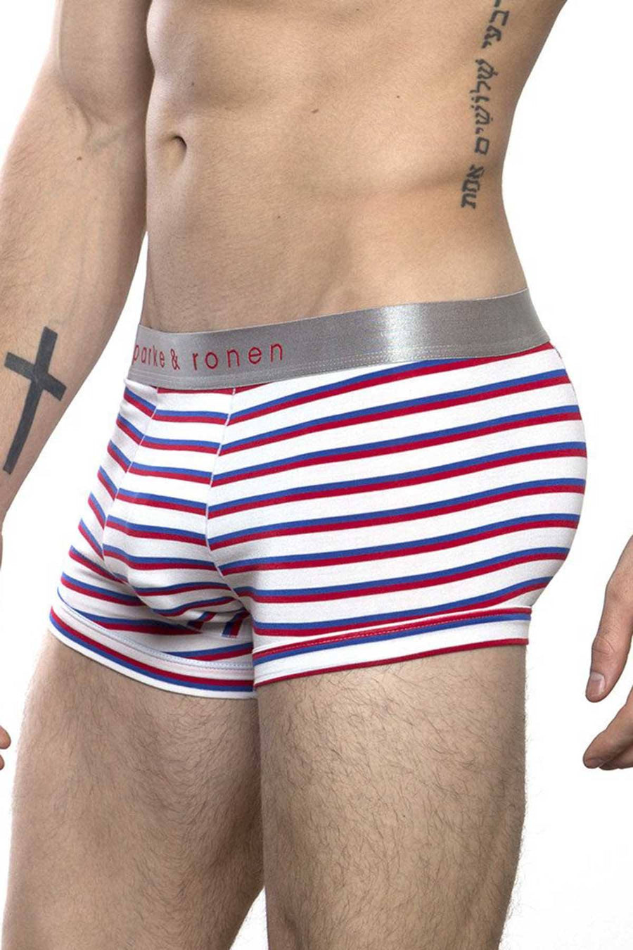 Parke & Ronen Red/Royal Striped Low-Rise Trunk