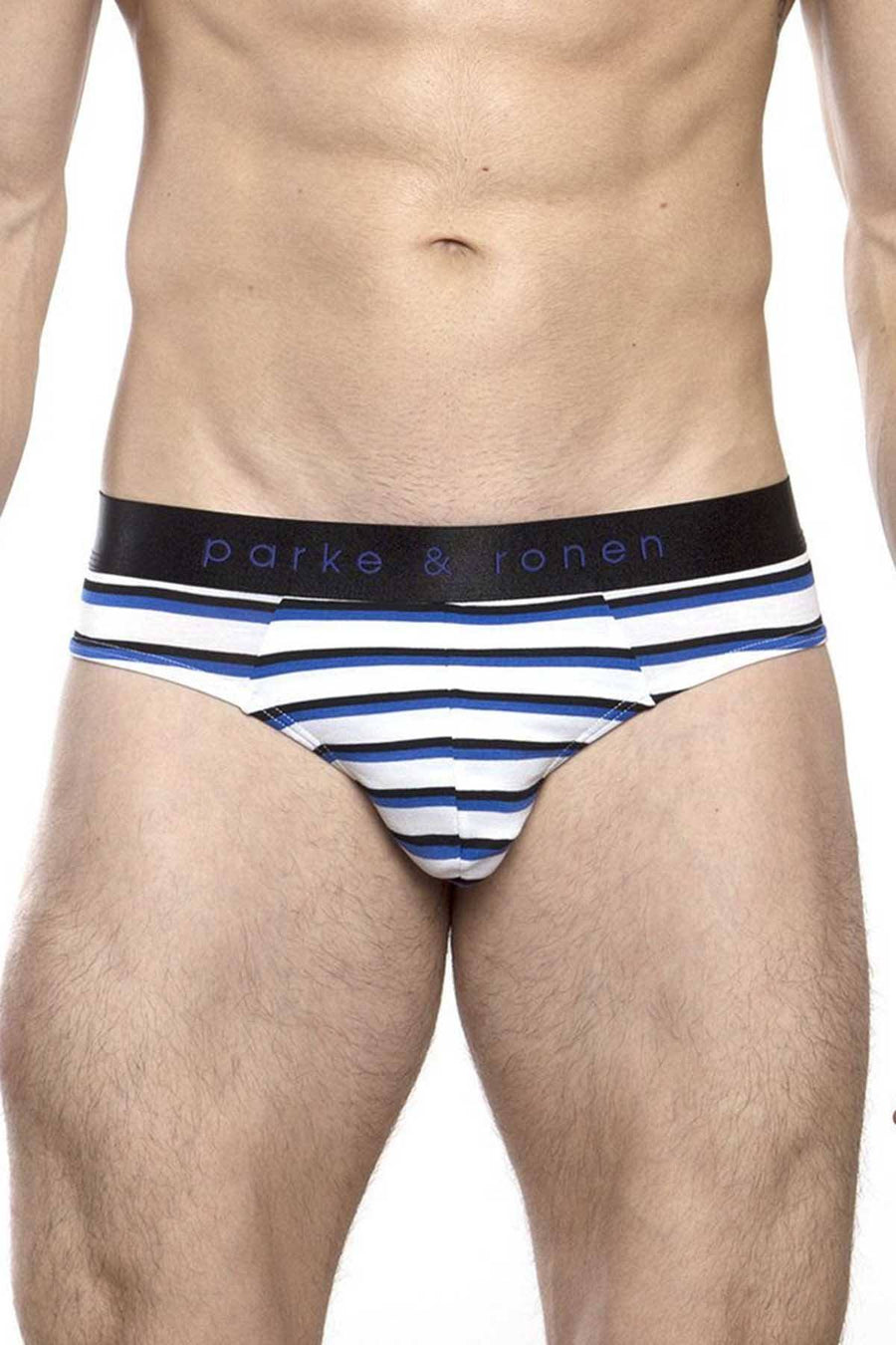 Parke & Ronen Royal/Black Striped Low-Rise Brief