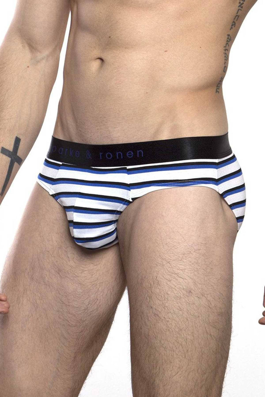 Parke & Ronen Royal/Black Striped Low-Rise Brief