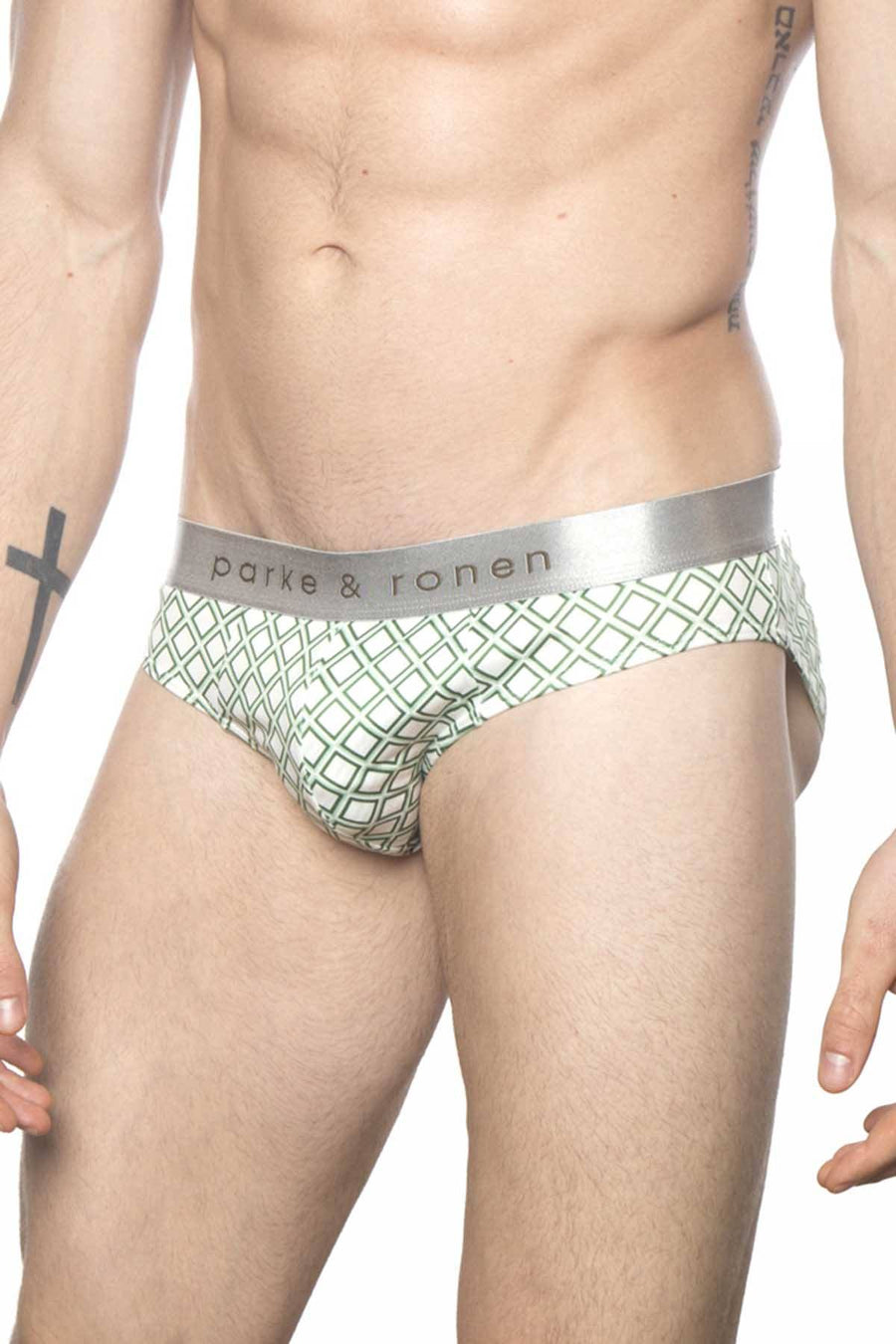 Parke & Ronen White/Army Diamond Low-Rise Brief