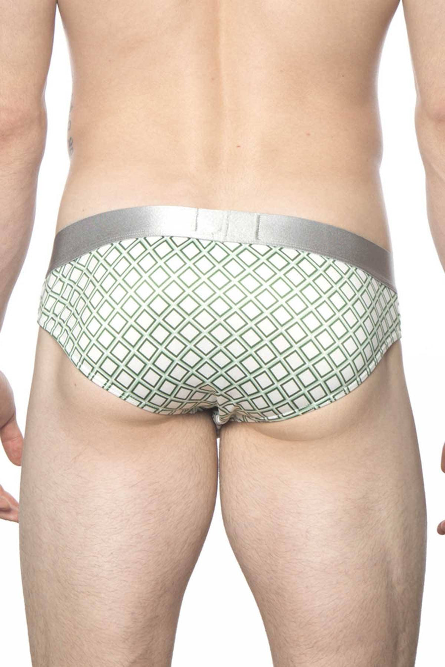Parke & Ronen White/Army Diamond Low-Rise Brief
