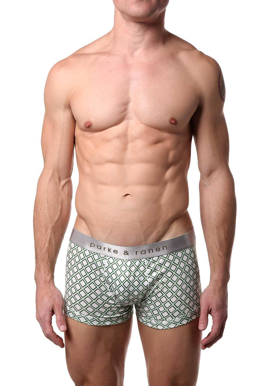 Parke & Ronen White/Army Diamond-Printed Low-Rise Trunk