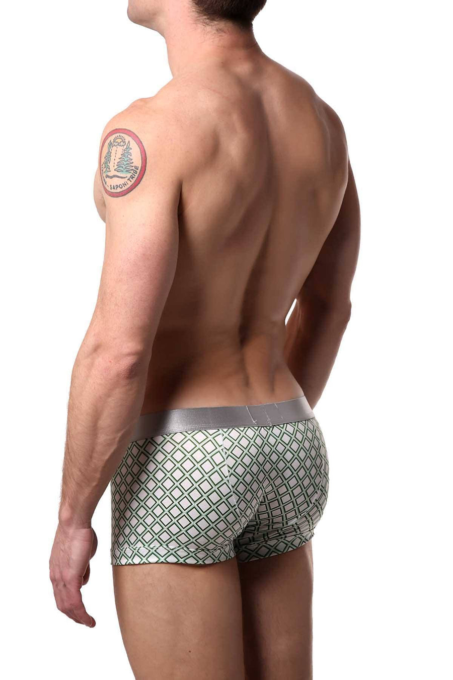Parke & Ronen White/Army Diamond-Printed Low-Rise Trunk