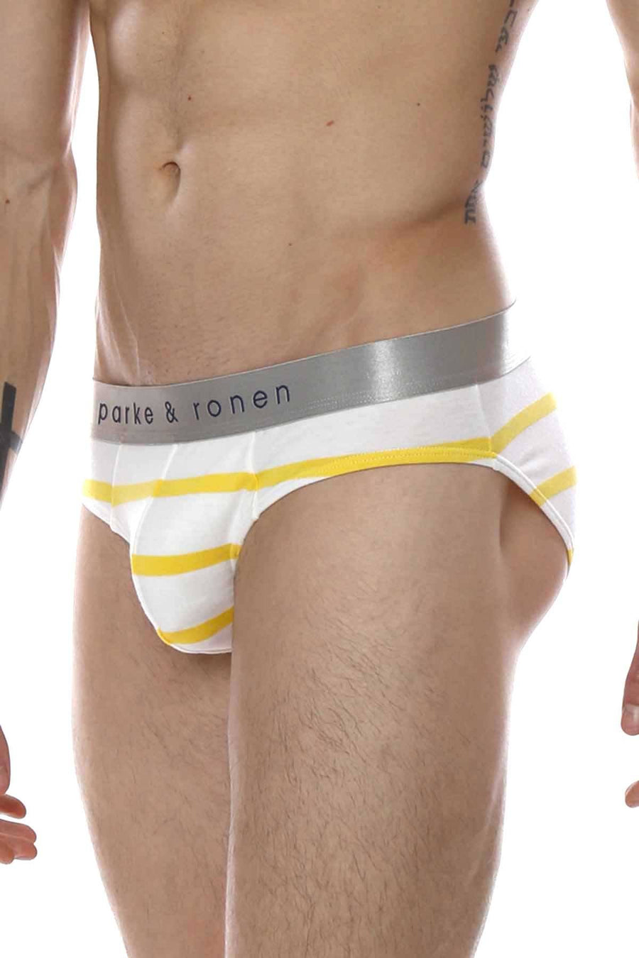 Parke & Ronen White/Canary Striped Low-Rise Brief