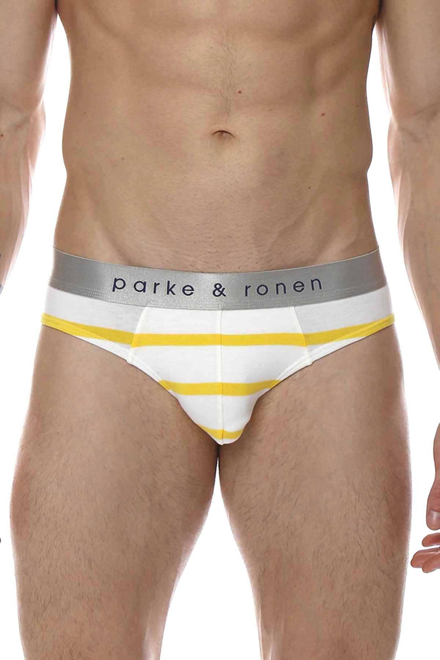 Parke & Ronen White/Canary Striped Low-Rise Brief