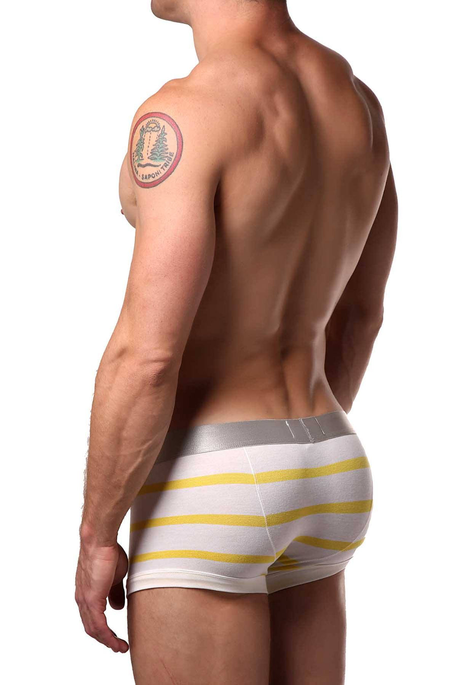 Parke & Ronen White/Canary Striped Low-Rise Trunk