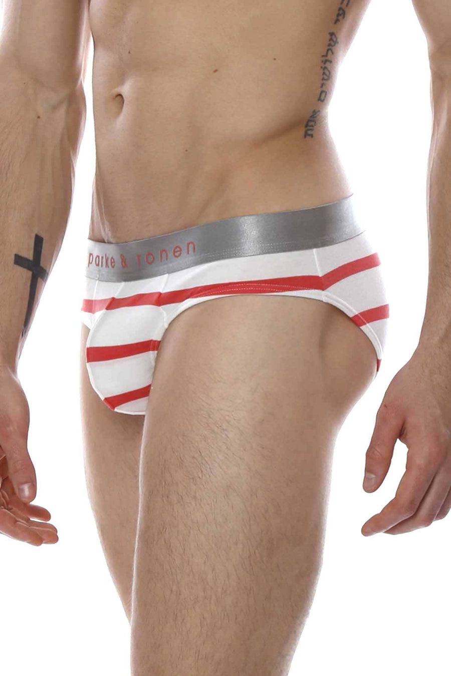 Parke & Ronen White/Flamingo Striped Low-Rise Brief