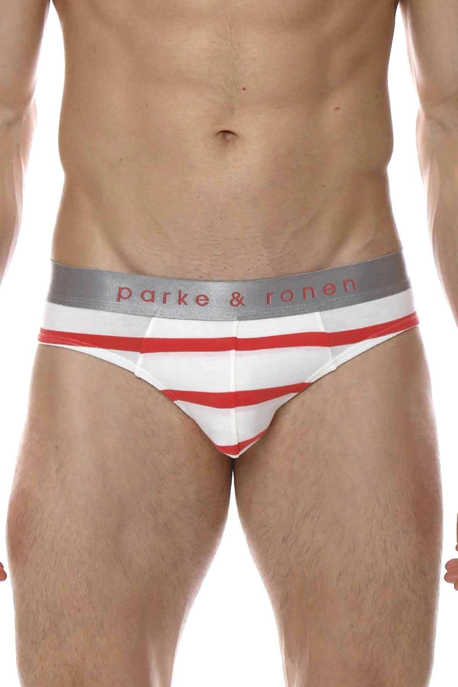 Parke & Ronen White/Flamingo Striped Low-Rise Brief