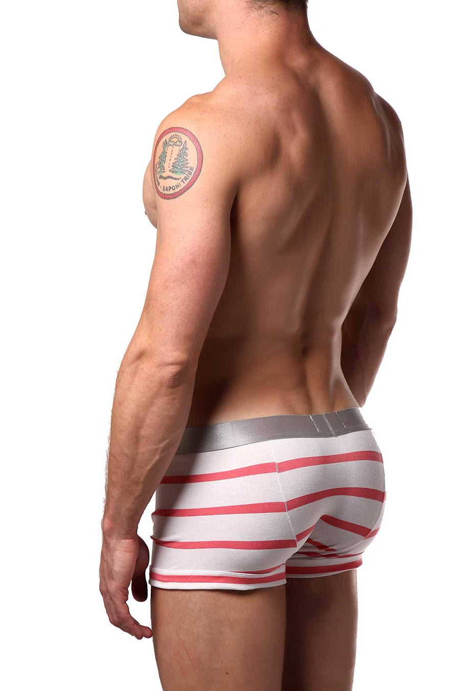 Parke & Ronen White/Flamingo Striped Low-Rise Trunk