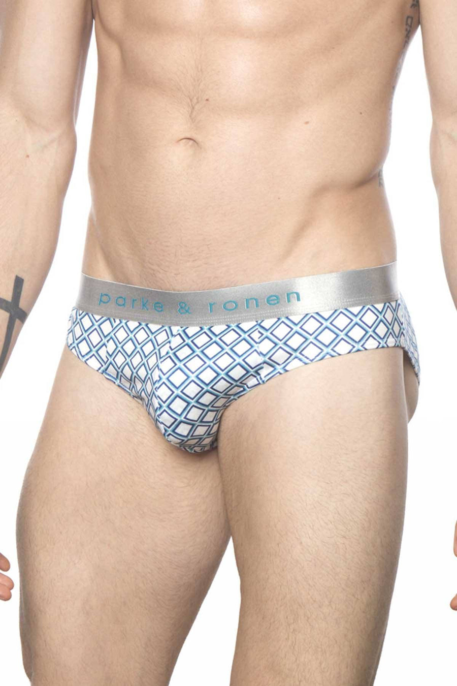 Parke & Ronen White/Turquoise Diamond Low-Rise Brief