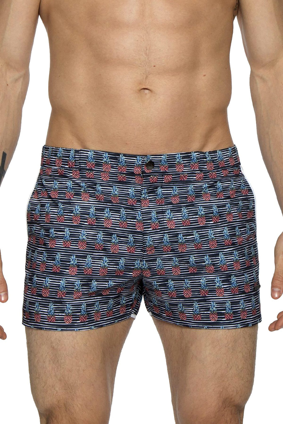 Parke and Ronen Black Pineapple Print 2" Angeleno Swim Trunk