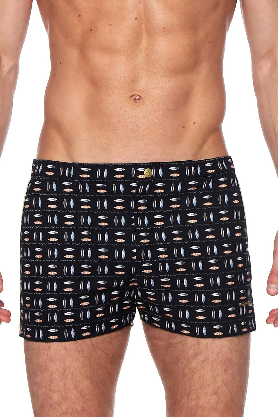 Parke and Ronen Black Surfrider Print 2" Angeleno Swim Trunk