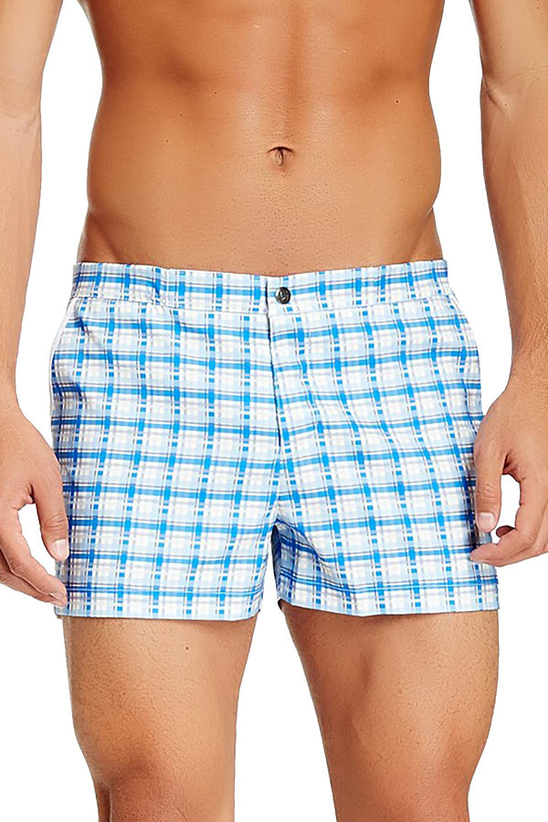 Parke and Ronen Blue/White Plaid 2" Angeleno Swim Trunk