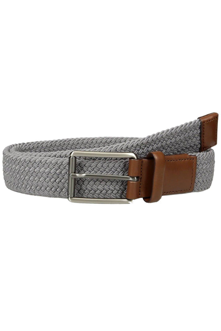 Perry Ellis Portfolio Grey Leather Trim Webbed/Woven Stretch Belt