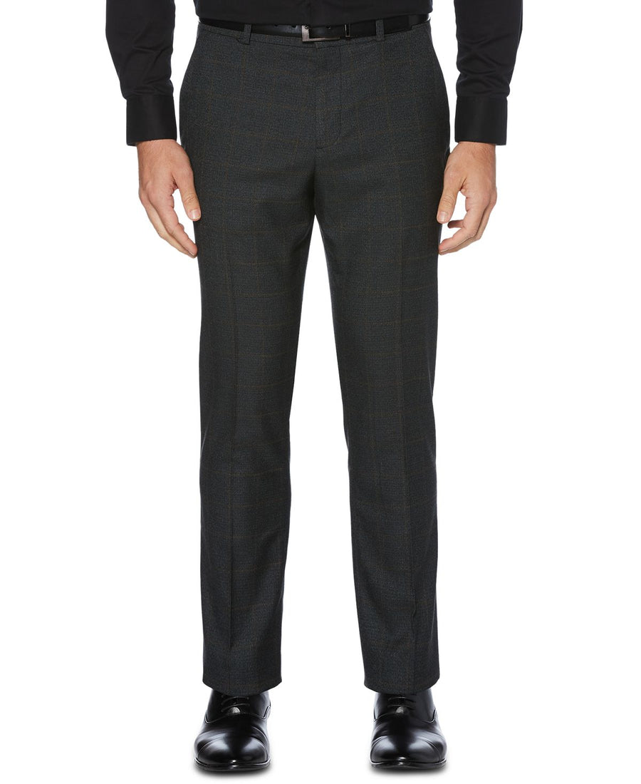 Perry Ellis Portfolio Slim-fit Stretch Windowpane Dress Pants Dark Gray