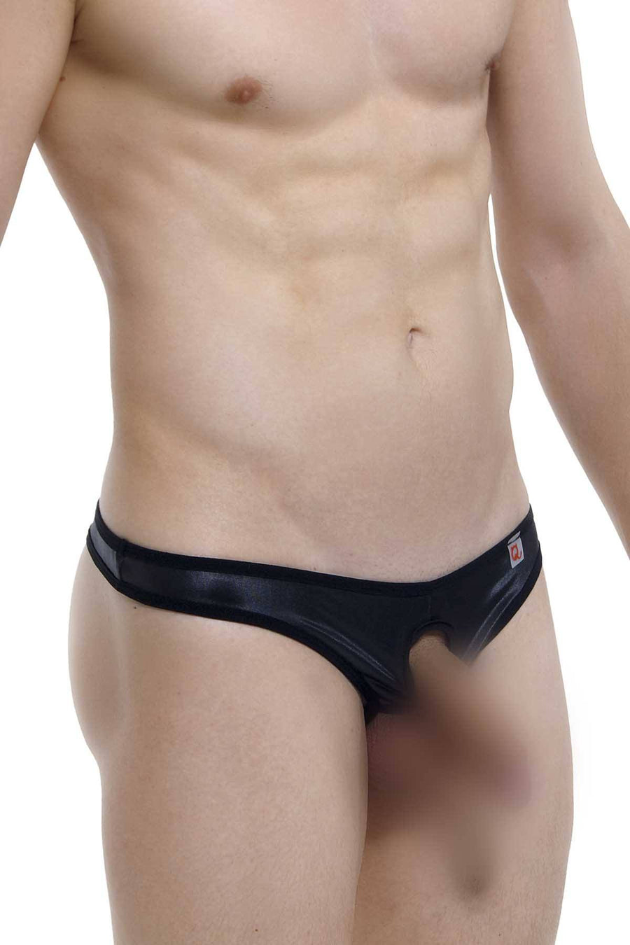 PetitQ Black Wet-Look Open-Front Thong