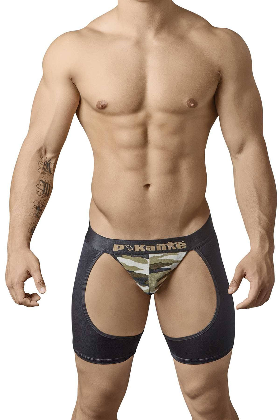 Pikante Black/Green-Camo Pole-Dance Thong-Boxer