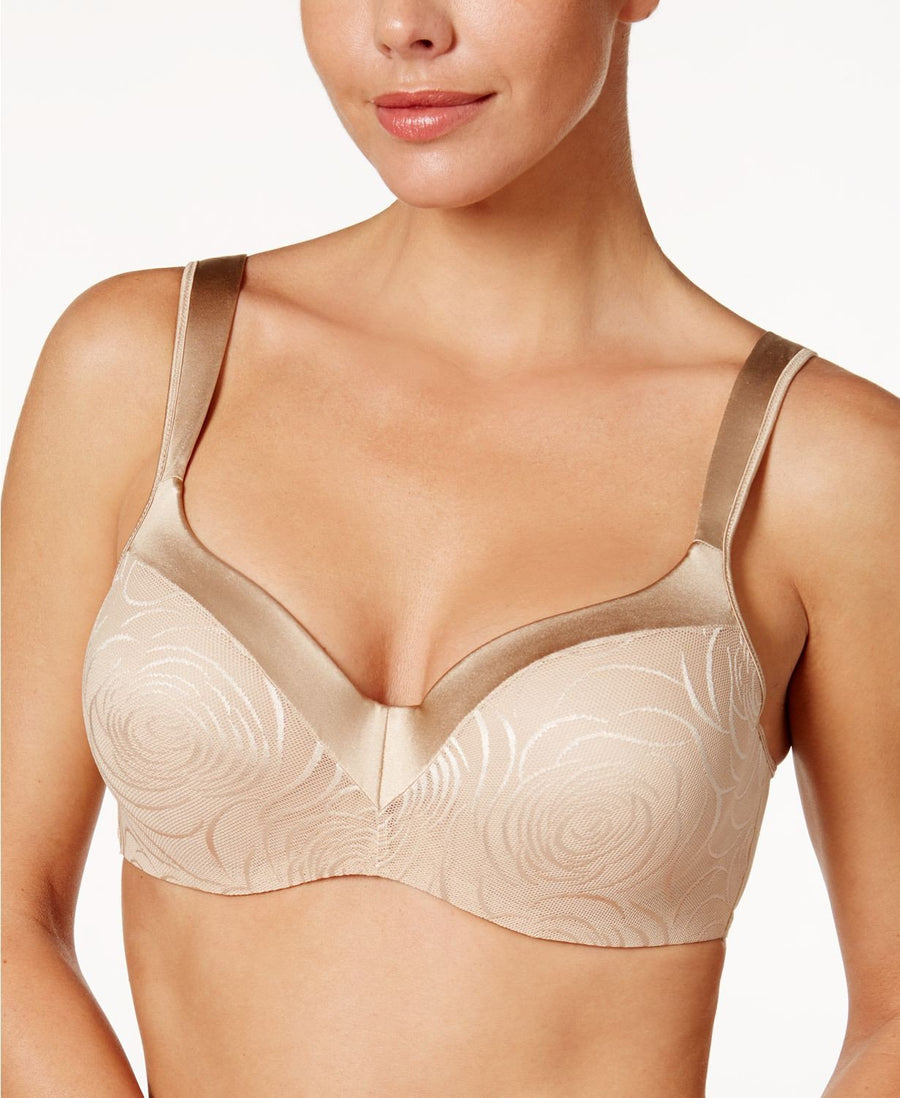 Playtex Love My Curves Full Figure Satin Trim Bra in Nude Rose Jacquard