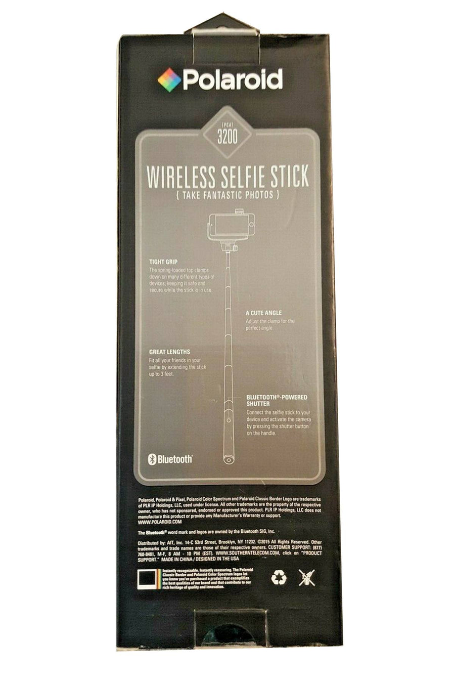 Polaroid Black Extendable Wireless Bluetooth Selfie Stick