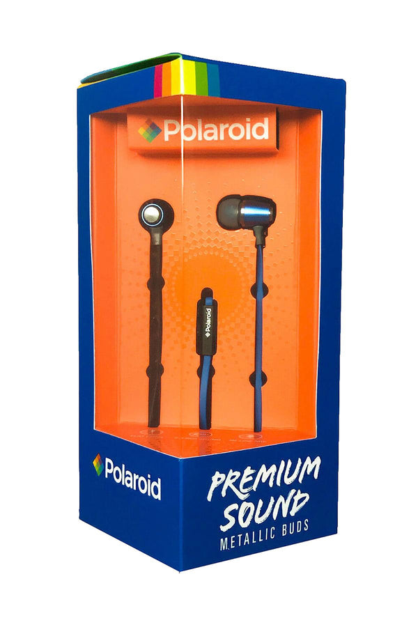 Polaroid Blue Metallic Premium Sound Earbuds with Microphone