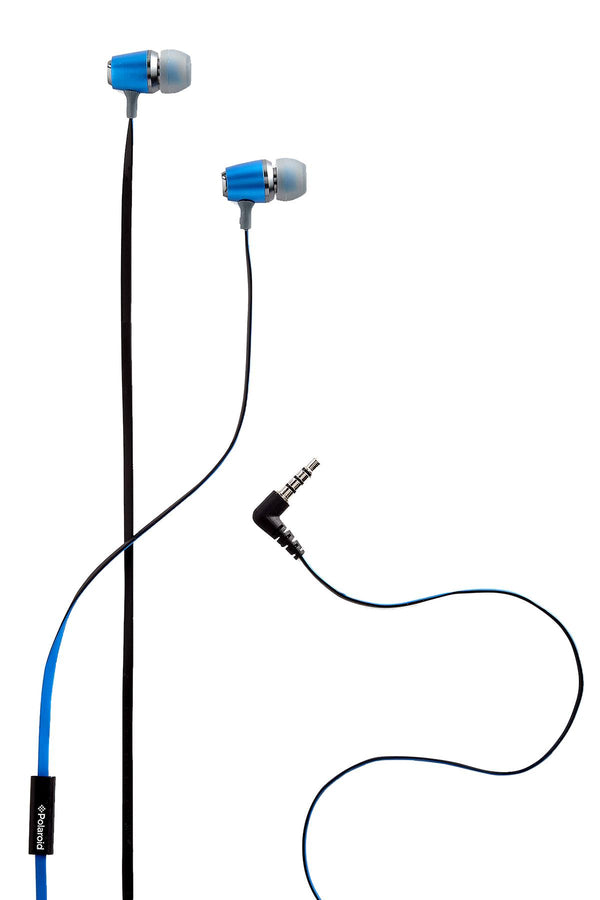 Polaroid Blue Metallic Premium Sound Earbuds with Microphone