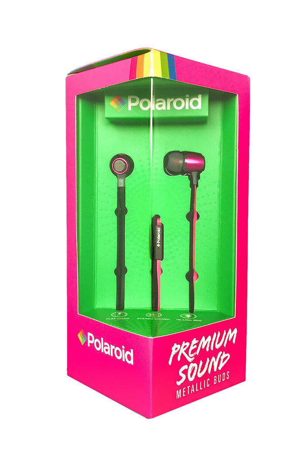 Polaroid Pink Metallic Premium Sound Earbuds with Microphone