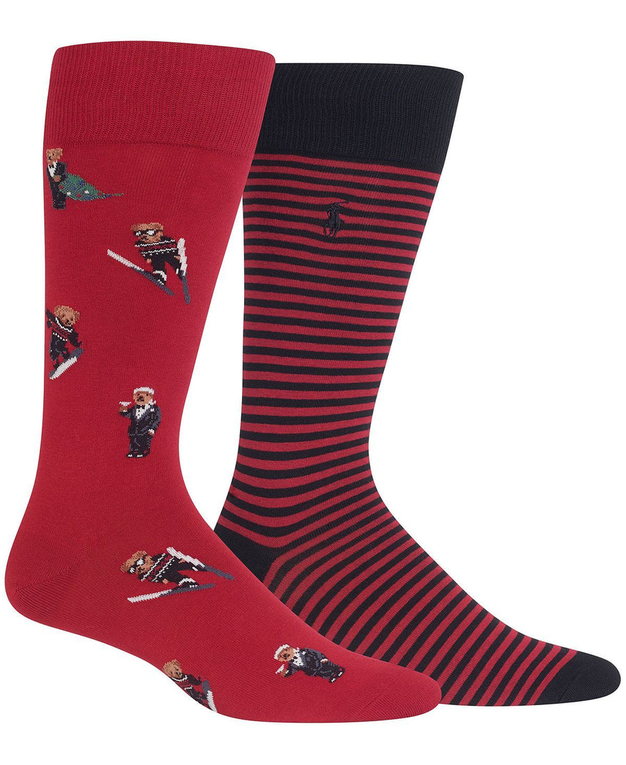 Polo Ralph Lauren 2-pk. Festive Bears Dress/casual Socks Red